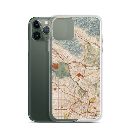Custom Glendale California Map Phone Case in Woodblock on Table with Laptop and Plant