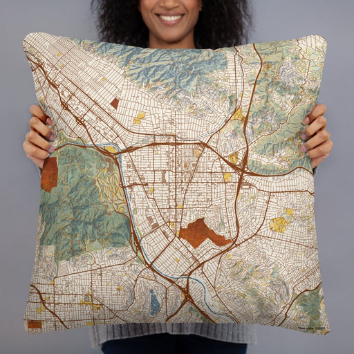 Person holding 22x22 Custom Glendale California Map Throw Pillow in Woodblock