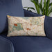 Custom Glendale California Map Throw Pillow in Woodblock on Blue Colored Chair