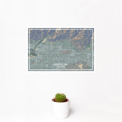 12x18 Glendora California Map Print Landscape Orientation in Afternoon Style With Small Cactus Plant in White Planter
