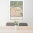 24x36 Glendora California Map Print Portrait Orientation in Woodblock Style Behind 2 Chairs Table and Potted Plant
