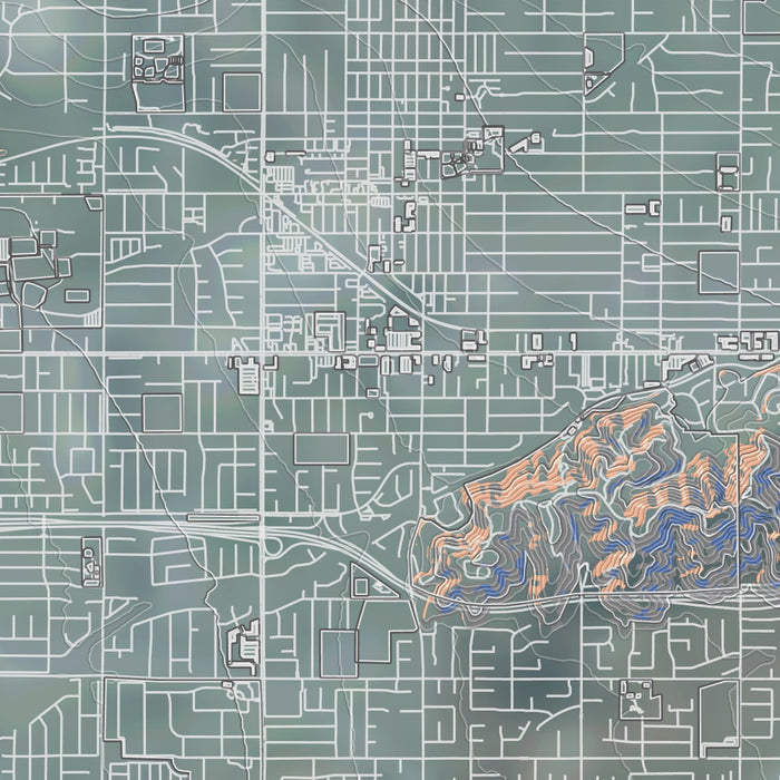 Glendora California Map Print in Afternoon Style Zoomed In Close Up Showing Details