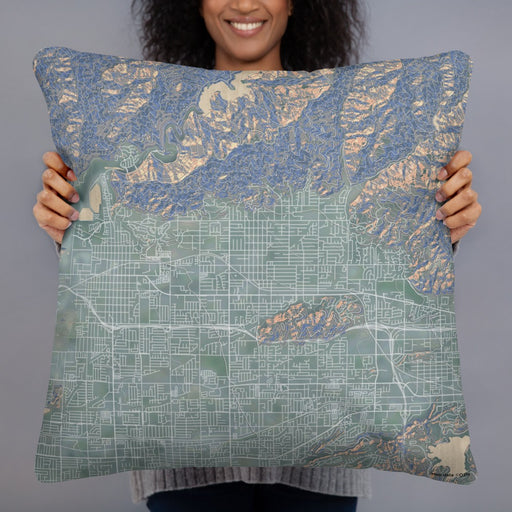 Person holding 22x22 Custom Glendora California Map Throw Pillow in Afternoon