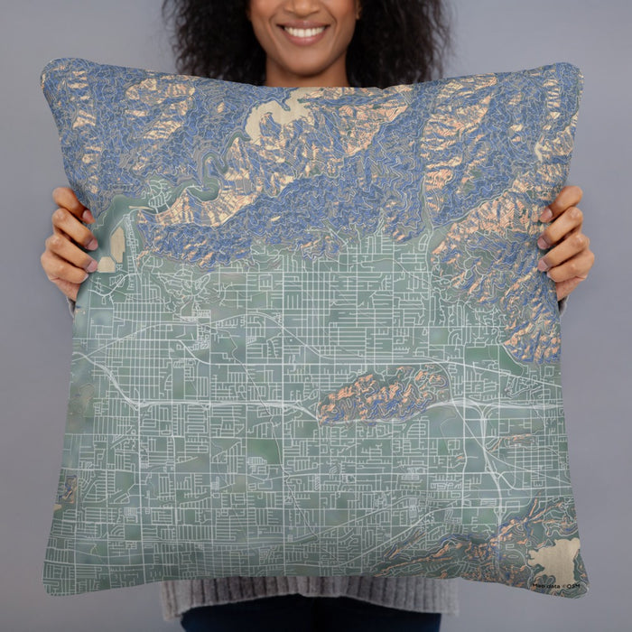 Person holding 22x22 Custom Glendora California Map Throw Pillow in Afternoon