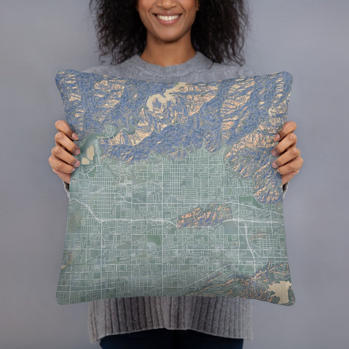 Person holding 18x18 Custom Glendora California Map Throw Pillow in Afternoon