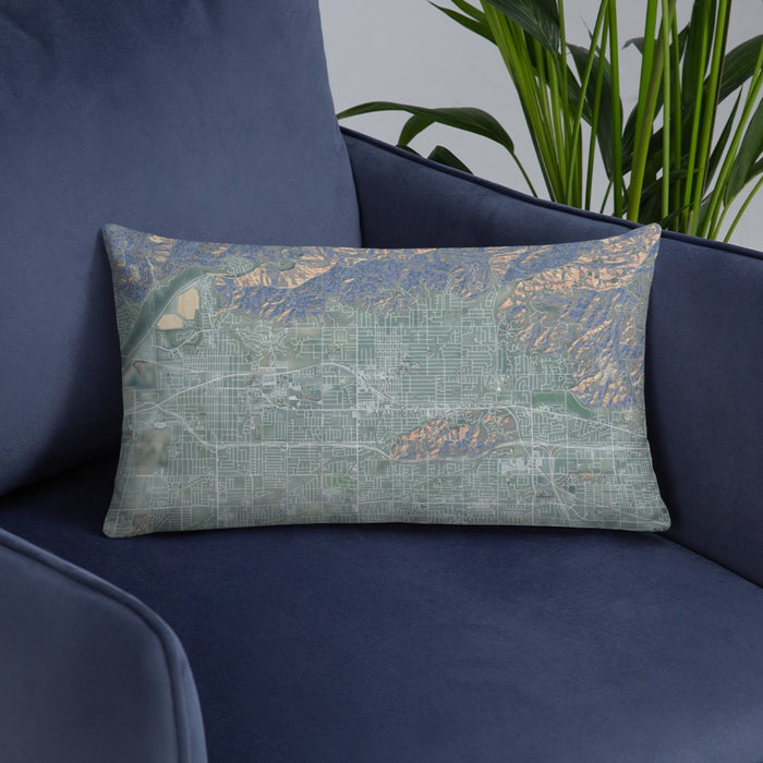 Custom Glendora California Map Throw Pillow in Afternoon on Blue Colored Chair