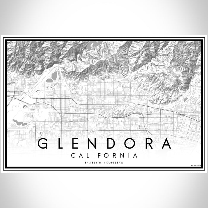 Glendora California Map Print Landscape Orientation in Classic Style With Shaded Background