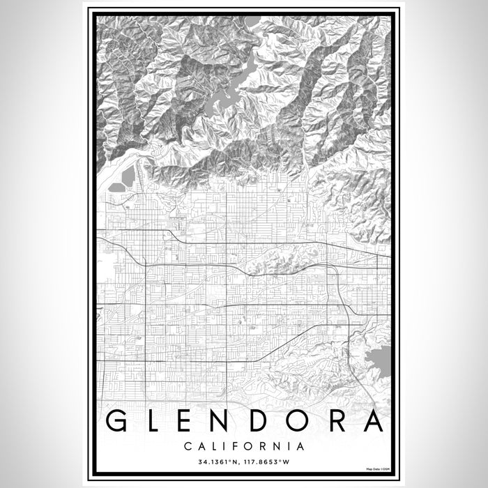 Glendora California Map Print Portrait Orientation in Classic Style With Shaded Background