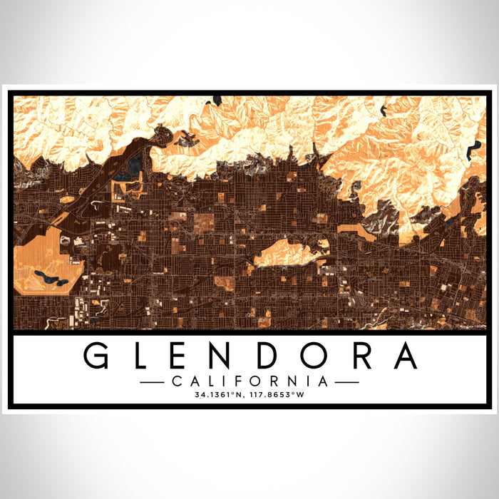 Glendora California Map Print Landscape Orientation in Ember Style With Shaded Background