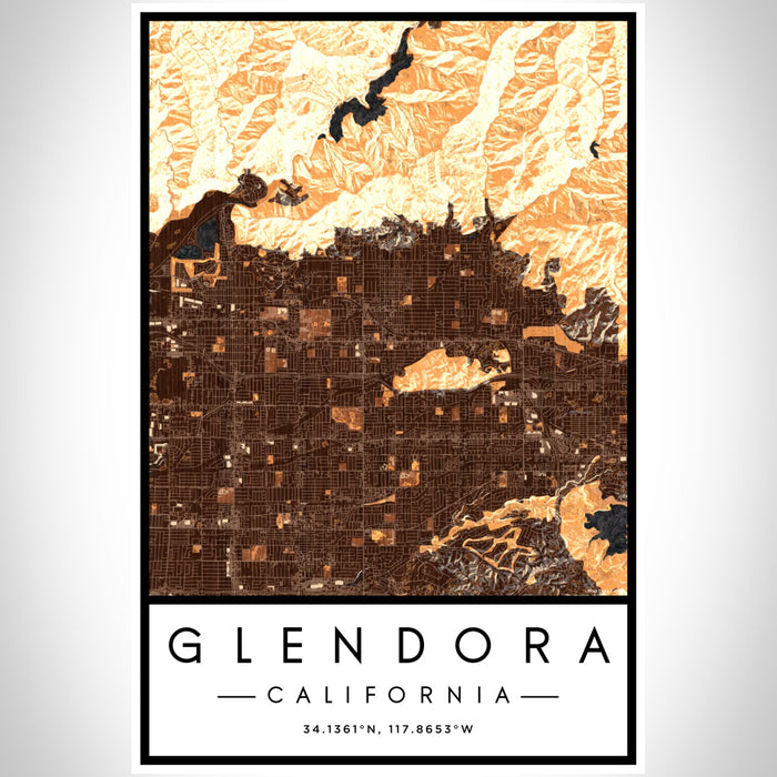 Glendora California Map Print Portrait Orientation in Ember Style With Shaded Background