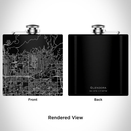 Rendered View of Glendora California Map Engraving on 6oz Stainless Steel Flask in Black