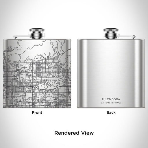 Rendered View of Glendora California Map Engraving on 6oz Stainless Steel Flask