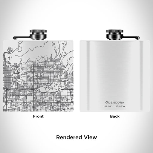 Rendered View of Glendora California Map Engraving on 6oz Stainless Steel Flask in White