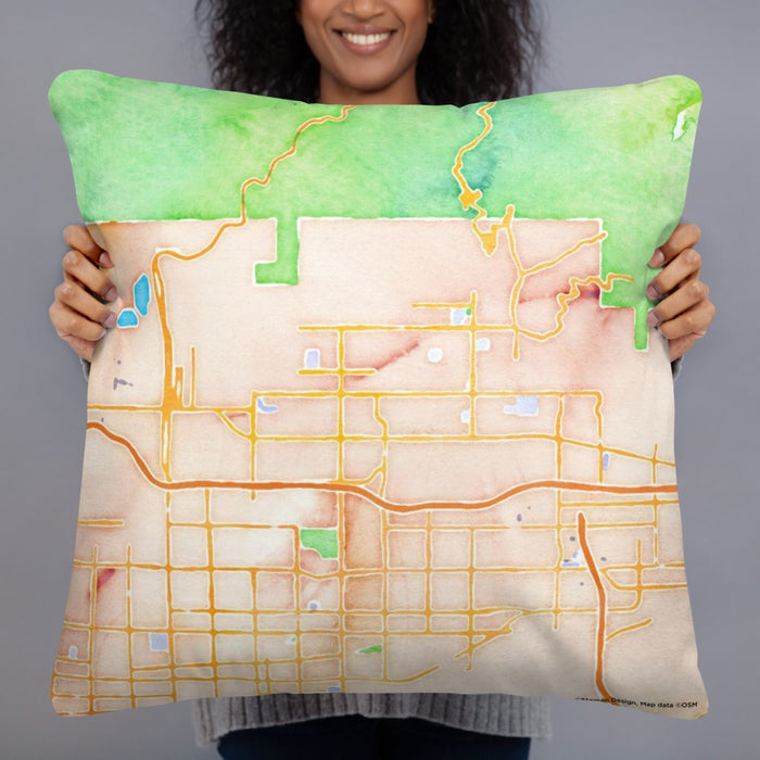 Person holding 22x22 Custom Glendora California Map Throw Pillow in Watercolor