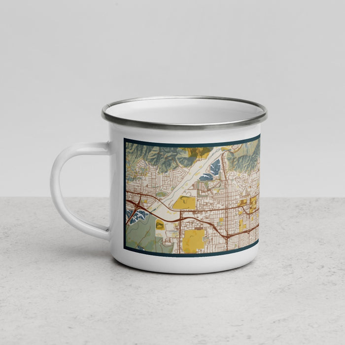 Left View Custom Glendora California Map Enamel Mug in Woodblock