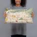 Person holding 20x12 Custom Glendora California Map Throw Pillow in Woodblock
