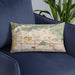 Custom Glendora California Map Throw Pillow in Woodblock on Blue Colored Chair