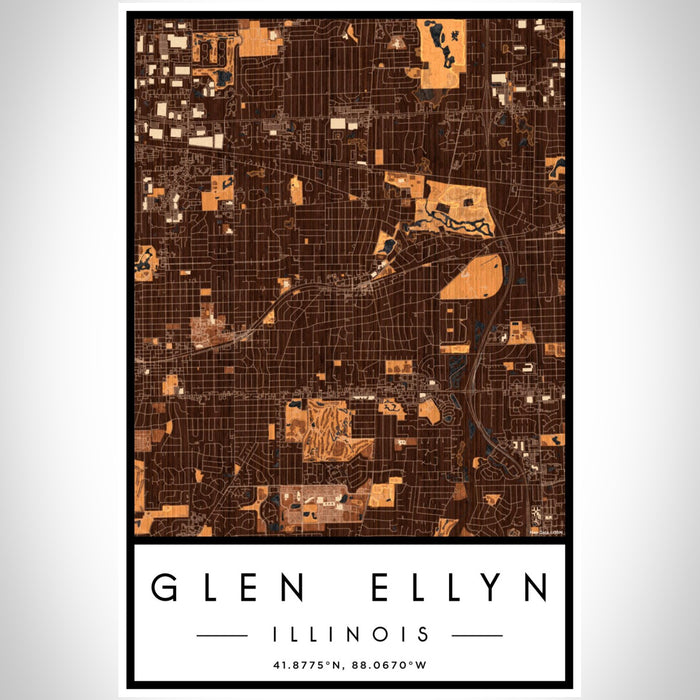 Glen Ellyn Illinois Map Print Portrait Orientation in Ember Style With Shaded Background