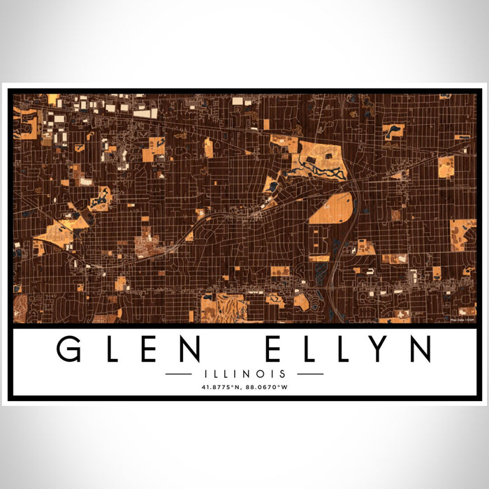 Glen Ellyn Illinois Map Print Landscape Orientation in Ember Style With Shaded Background
