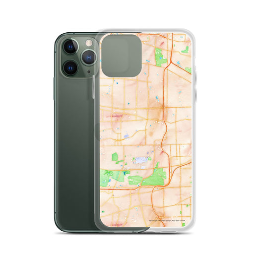 Custom Glen Ellyn Illinois Map Phone Case in Watercolor on Table with Laptop and Plant