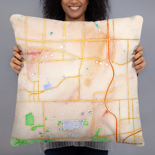 Person holding 22x22 Custom Glen Ellyn Illinois Map Throw Pillow in Watercolor