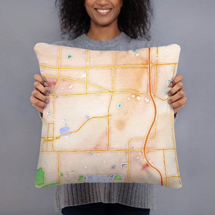 Person holding 18x18 Custom Glen Ellyn Illinois Map Throw Pillow in Watercolor
