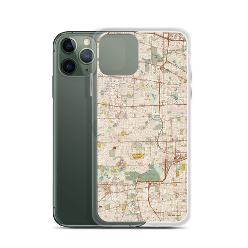 Custom Glen Ellyn Illinois Map Phone Case in Woodblock on Table with Laptop and Plant