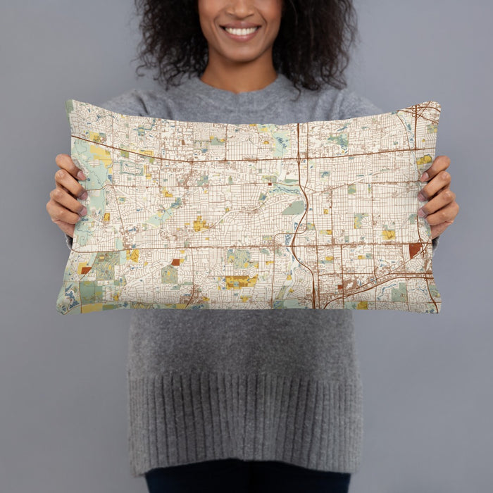 Person holding 20x12 Custom Glen Ellyn Illinois Map Throw Pillow in Woodblock