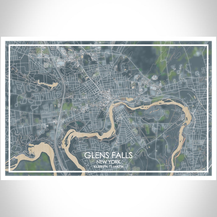 Glens Falls New York Map Print Landscape Orientation in Afternoon Style With Shaded Background