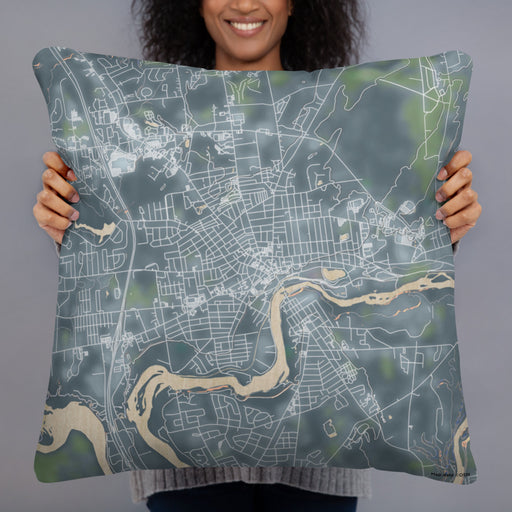 Person holding 22x22 Custom Glens Falls New York Map Throw Pillow in Afternoon