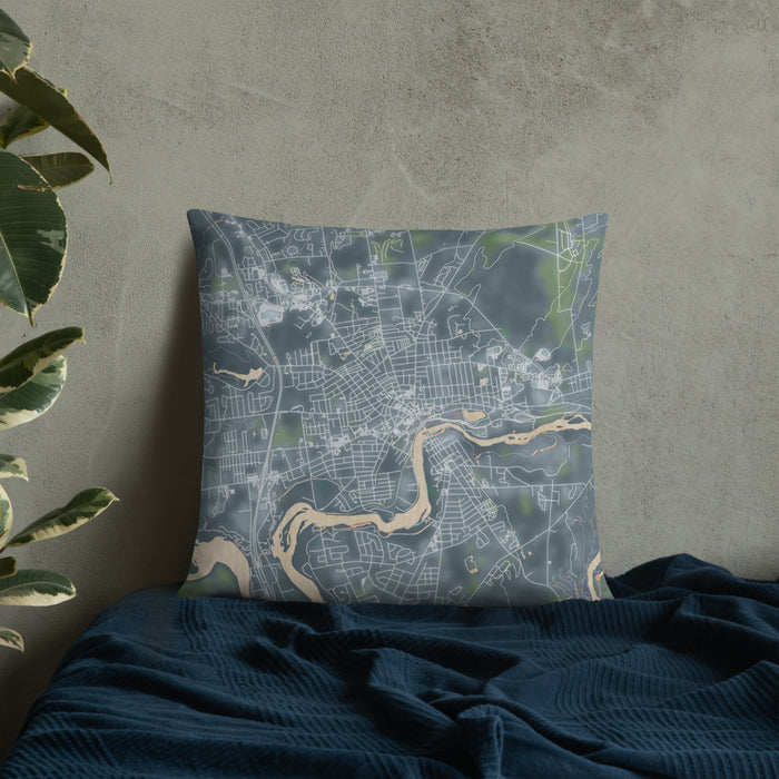 Custom Glens Falls New York Map Throw Pillow in Afternoon on Bedding Against Wall