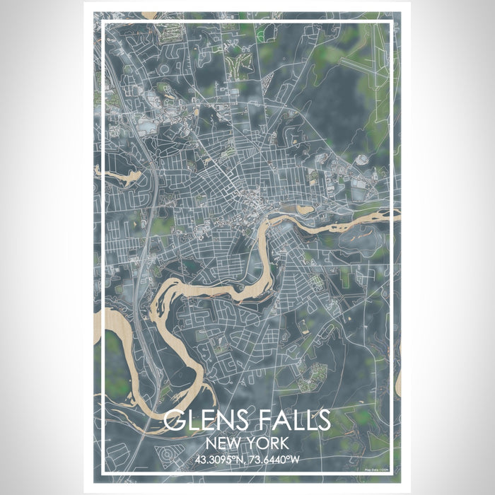 Glens Falls New York Map Print Portrait Orientation in Afternoon Style With Shaded Background