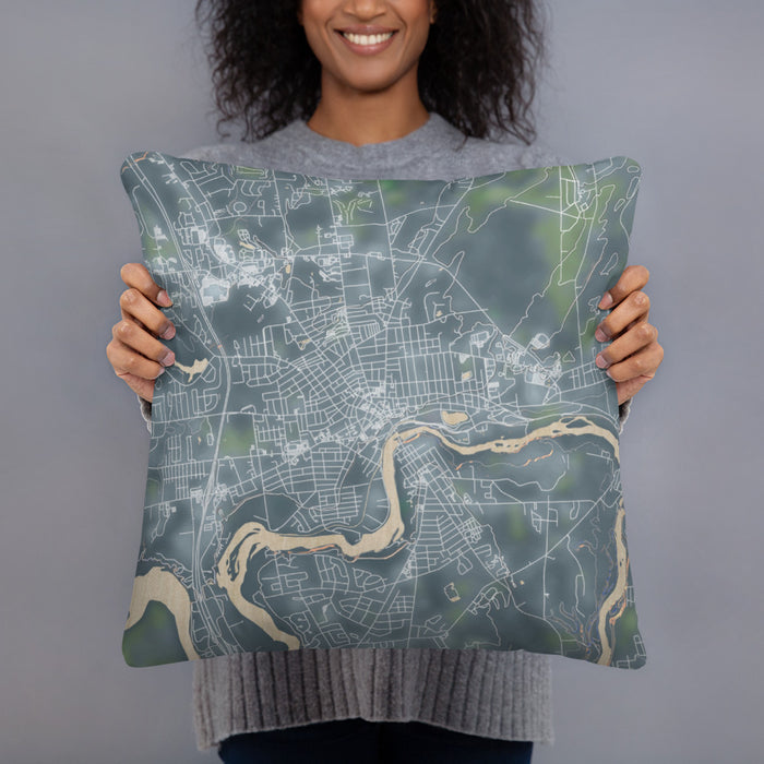 Person holding 18x18 Custom Glens Falls New York Map Throw Pillow in Afternoon