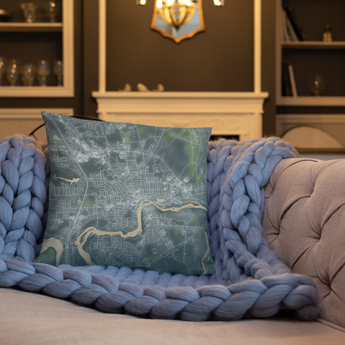 Custom Glens Falls New York Map Throw Pillow in Afternoon on Cream Colored Couch