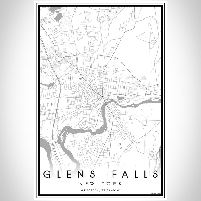 Glens Falls New York Map Print Portrait Orientation in Classic Style With Shaded Background