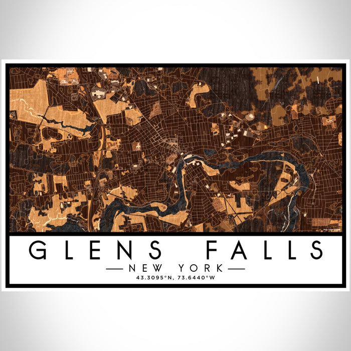 Glens Falls New York Map Print Landscape Orientation in Ember Style With Shaded Background