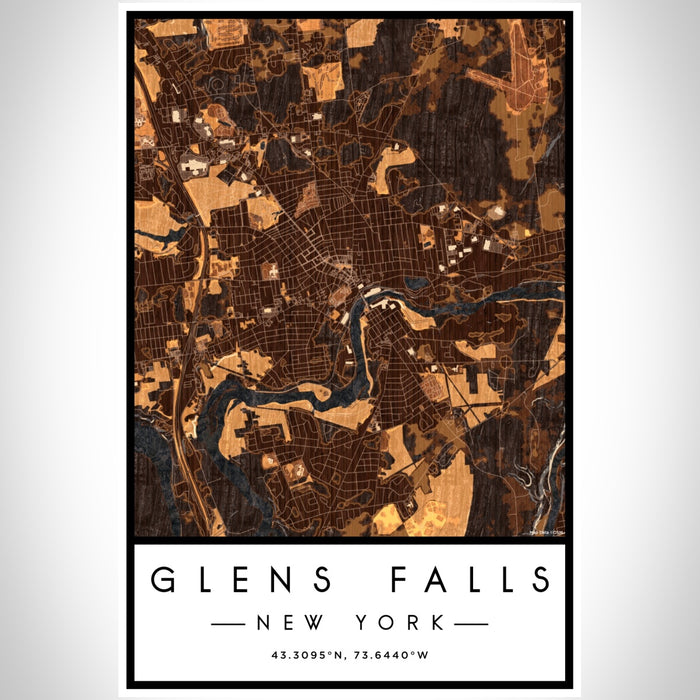 Glens Falls New York Map Print Portrait Orientation in Ember Style With Shaded Background