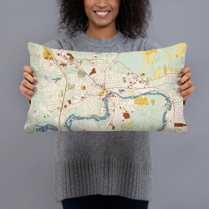 Person holding 20x12 Custom Glens Falls New York Map Throw Pillow in Woodblock