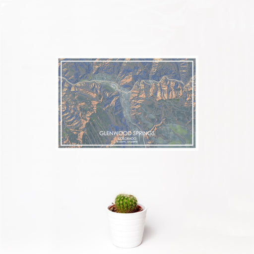 12x18 Glenwood Springs Colorado Map Print Landscape Orientation in Afternoon Style With Small Cactus Plant in White Planter