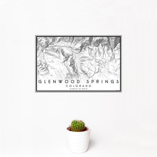 12x18 Glenwood Springs Colorado Map Print Landscape Orientation in Classic Style With Small Cactus Plant in White Planter