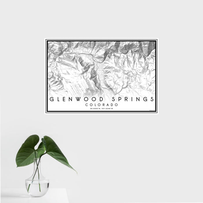 16x24 Glenwood Springs Colorado Map Print Landscape Orientation in Classic Style With Tropical Plant Leaves in Water