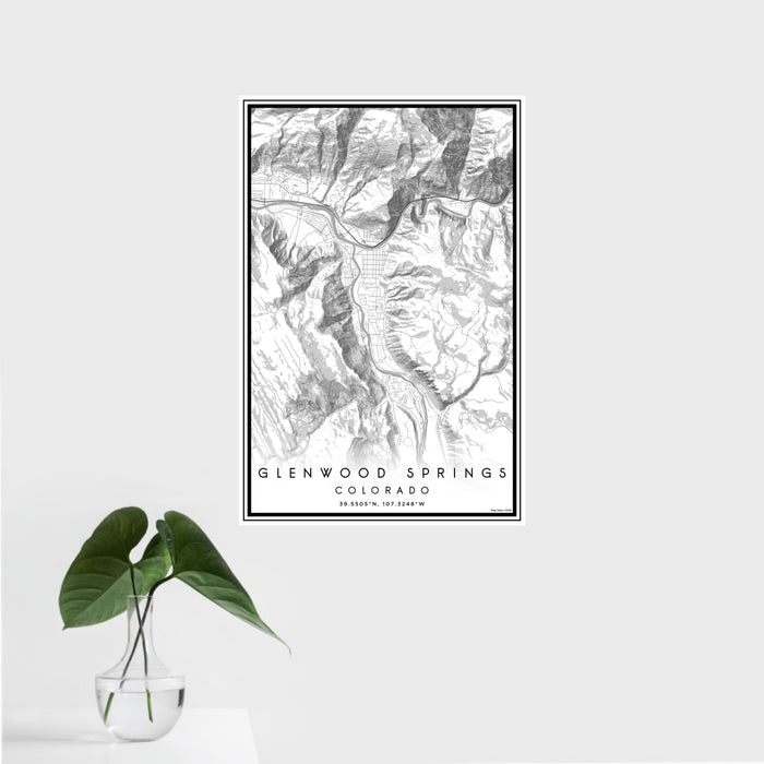 16x24 Glenwood Springs Colorado Map Print Portrait Orientation in Classic Style With Tropical Plant Leaves in Water