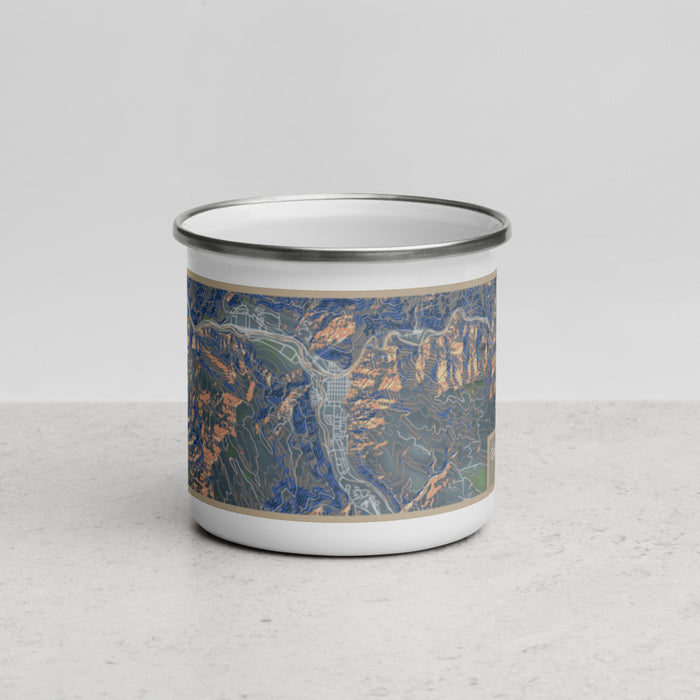 Front View Custom Glenwood Springs Colorado Map Enamel Mug in Afternoon