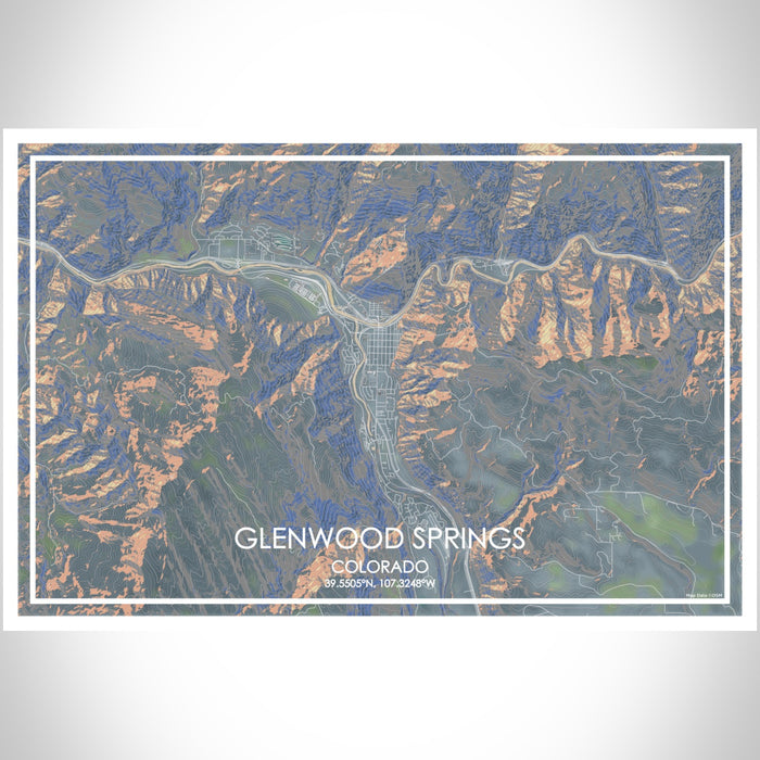Glenwood Springs Colorado Map Print Landscape Orientation in Afternoon Style With Shaded Background
