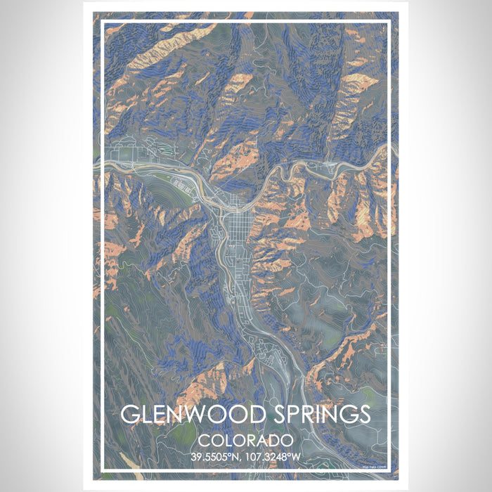 Glenwood Springs Colorado Map Print Portrait Orientation in Afternoon Style With Shaded Background