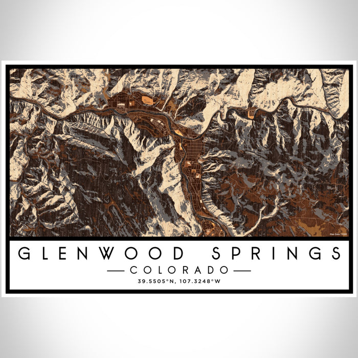 Glenwood Springs Colorado Map Print Landscape Orientation in Ember Style With Shaded Background