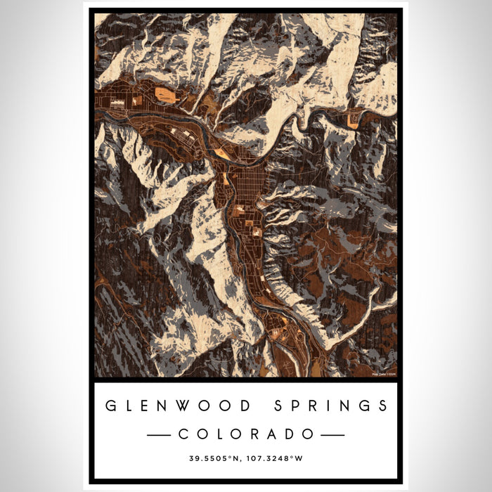Glenwood Springs Colorado Map Print Portrait Orientation in Ember Style With Shaded Background