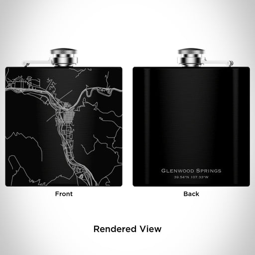 Rendered View of Glenwood Springs Colorado Map Engraving on 6oz Stainless Steel Flask in Black