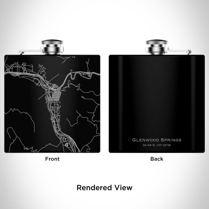 Rendered View of Glenwood Springs Colorado Map Engraving on 6oz Stainless Steel Flask in Black