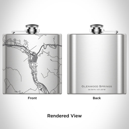 Rendered View of Glenwood Springs Colorado Map Engraving on 6oz Stainless Steel Flask